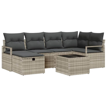 vidaXL Sofa Set mit Kissen mit Speicher 7 pcs Hellgrau Poly-Rattan