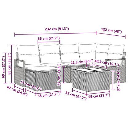 vidaXL Sofa Set mit Kissen mit Speicher 7 pcs Hellgrau Poly-Rattan