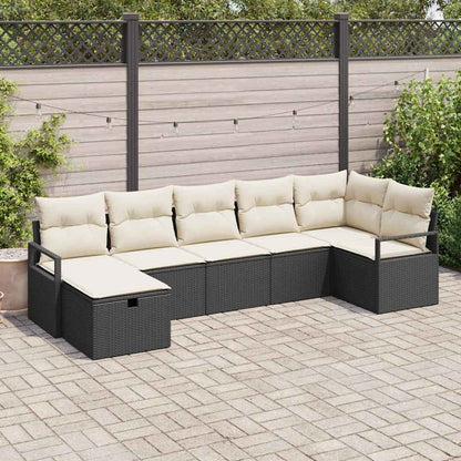 Sofa Set mit Kissen 7 pcs Schwarz und Creme Poly-Rattan