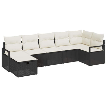 Sofa Set mit Kissen 7 pcs Schwarz und Creme Poly-Rattan