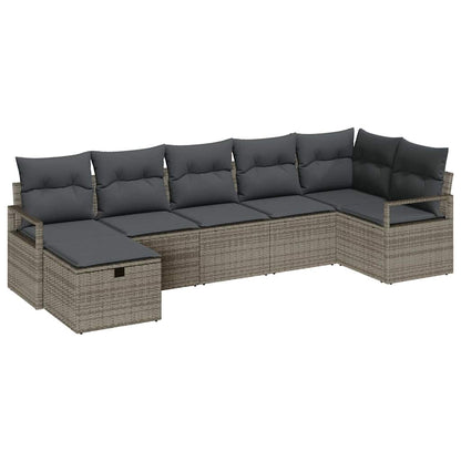 Sofa Set mit Kissen mit Speicher 7 pcs Grau Poly-Rattan
