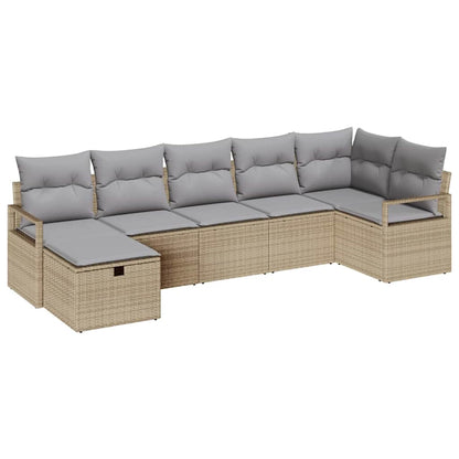 Sofa Set mit Kissen 7 pcs Beige und Hellgrau Poly-Rattan