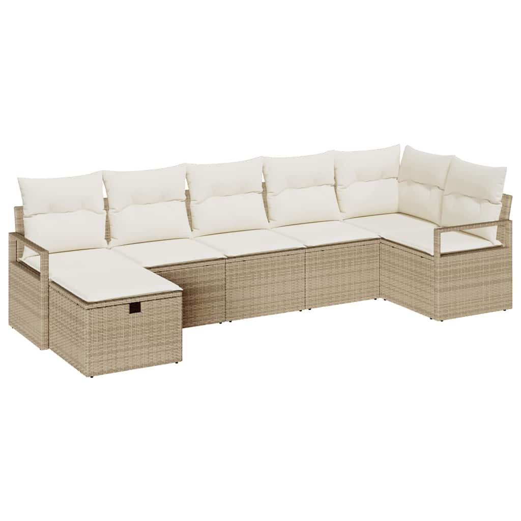 Sofa Set mit Kissen 7 pcs Beige und Creme Poly-Rattan