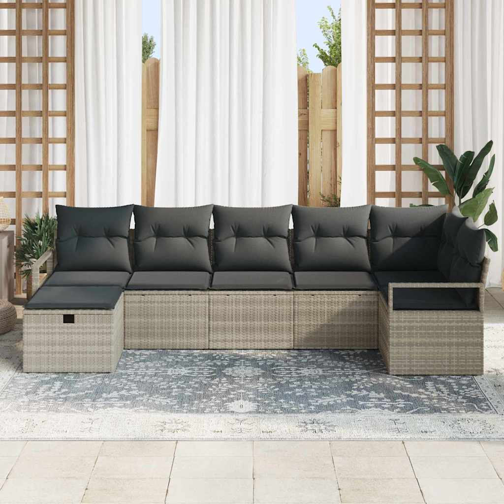 vidaXL Sofa Set mit Kissen mit Speicher 7 pcs Hellgrau Poly-Rattan