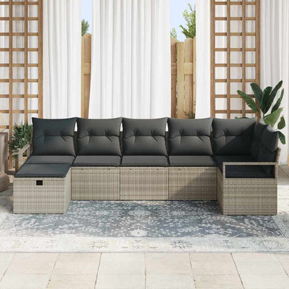vidaXL Sofa Set mit Kissen mit Speicher 7 pcs Hellgrau Poly-Rattan