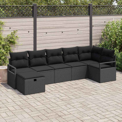 Sofa Set mit Kissen mit Speicher 7 pcs Schwarz Poly-Rattan