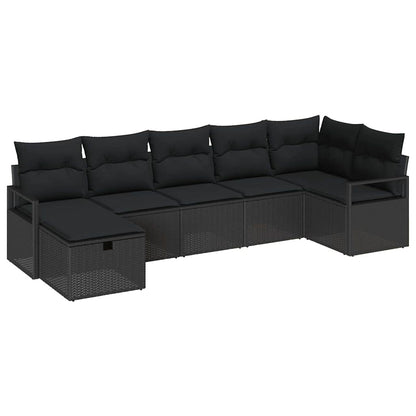 Sofa Set mit Kissen mit Speicher 7 pcs Schwarz Poly-Rattan