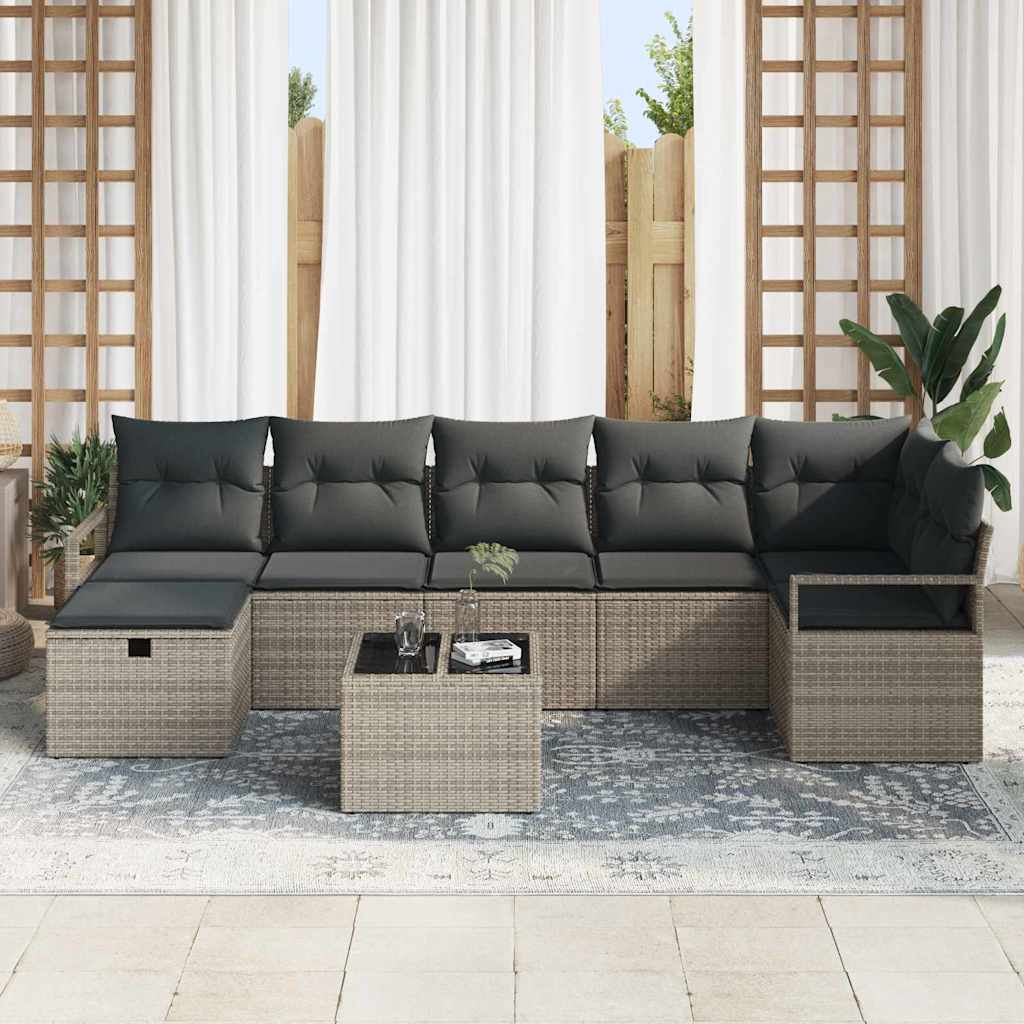 Sofa Set mit Kissen mit Speicher 8 pcs Grau Poly-Rattan