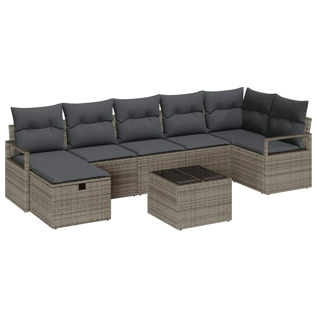 Sofa Set mit Kissen mit Speicher 8 pcs Grau Poly-Rattan