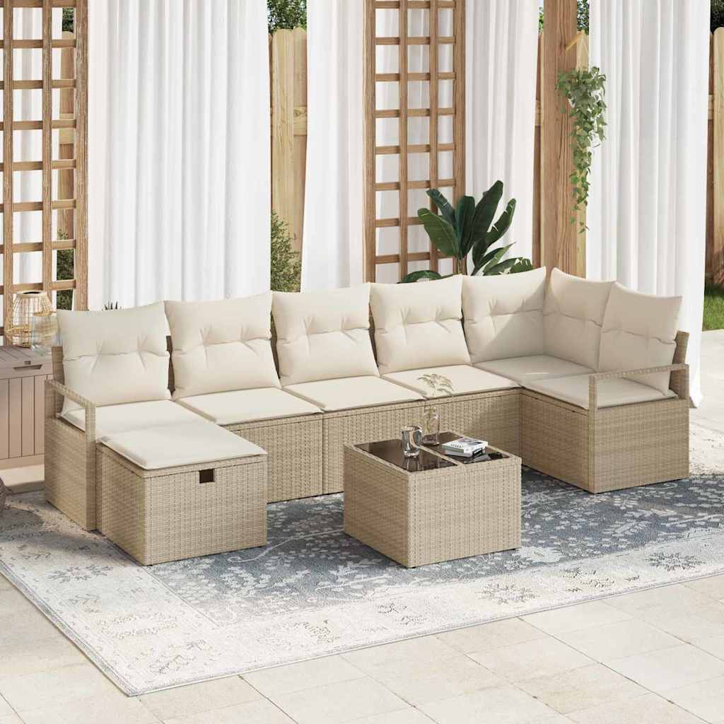 Sofa Set mit Kissen 8 pcs Beige und Creme Poly-Rattan