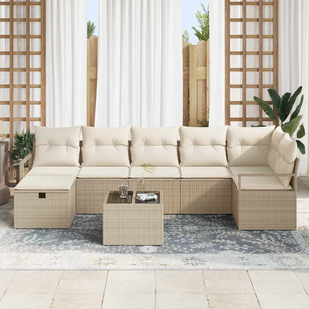 Sofa Set mit Kissen 8 pcs Beige und Creme Poly-Rattan