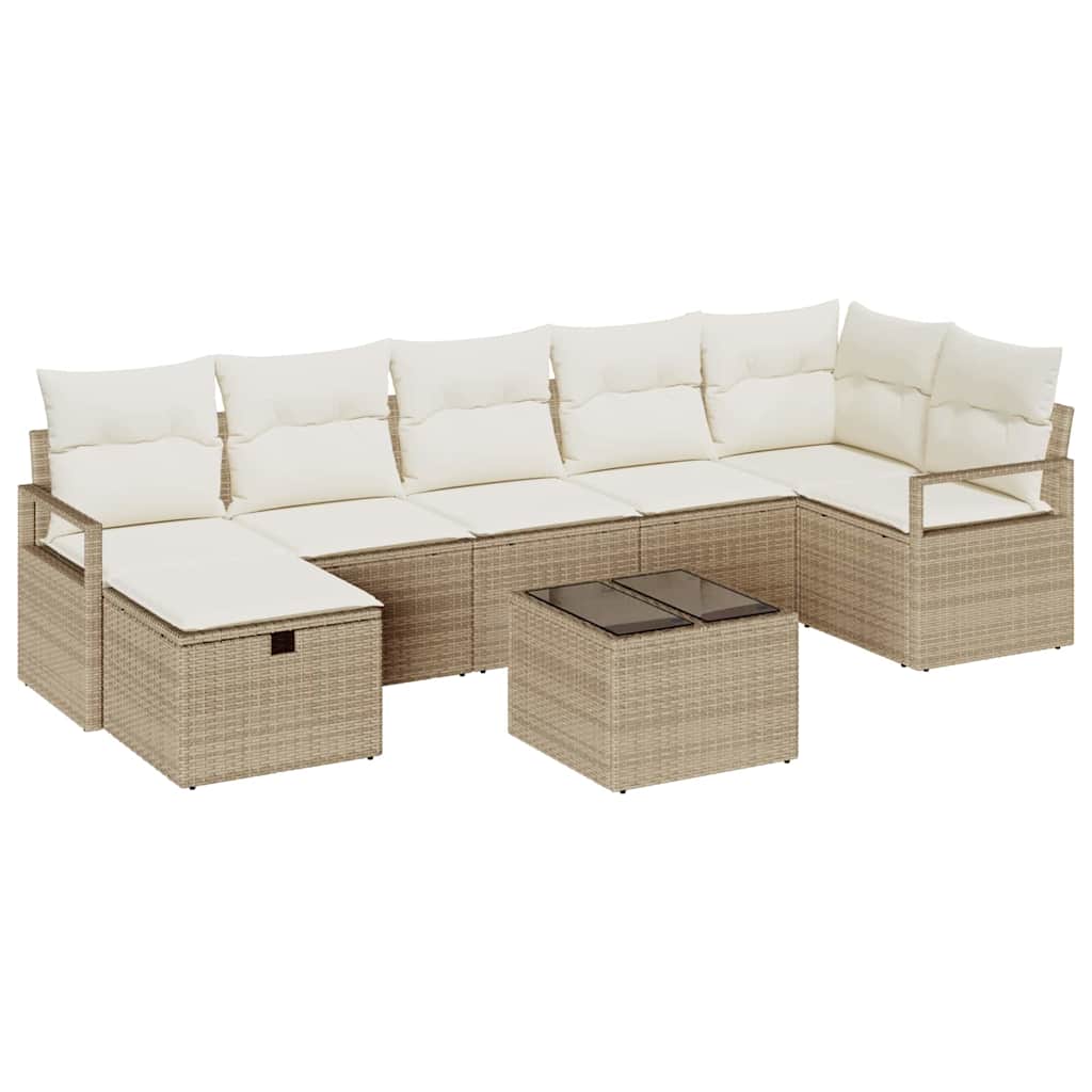 Sofa Set mit Kissen 8 pcs Beige und Creme Poly-Rattan