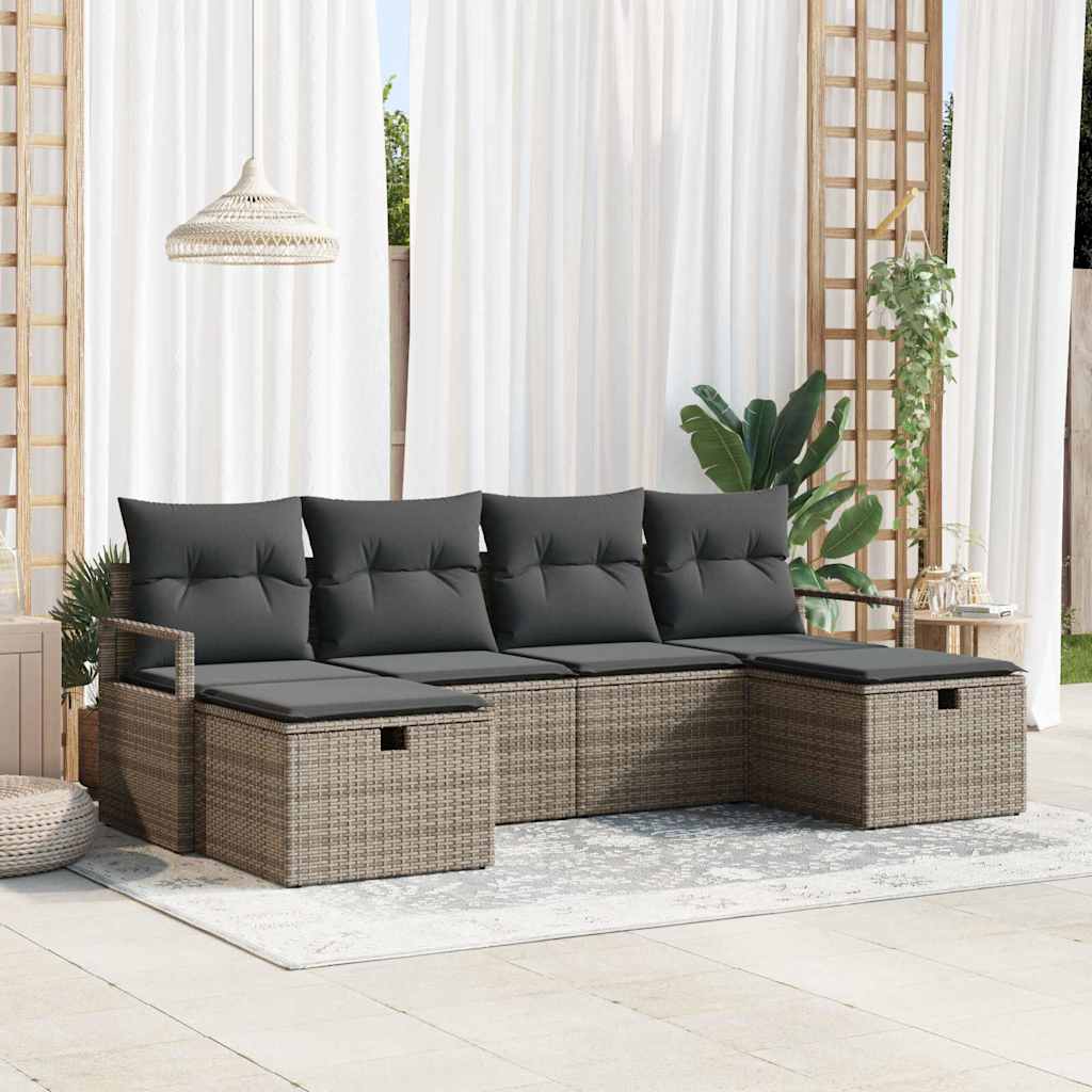 Sofa Set mit Kissen mit Speicher 6 pcs Grau Poly-Rattan