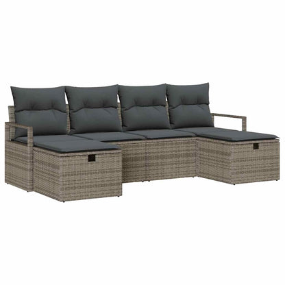 Sofa Set mit Kissen mit Speicher 6 pcs Grau Poly-Rattan