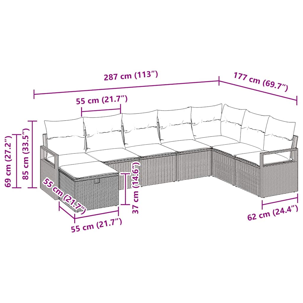 Sofa Set mit Kissen mit Speicher 8 pcs Grau Poly-Rattan
