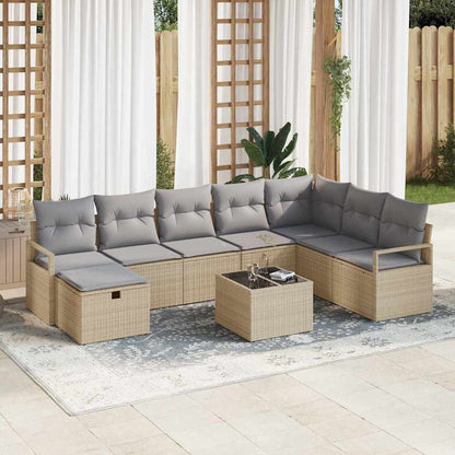 Sofa Set mit Kissen mit Speicher Beige und Hellgrau Poly-Rattan