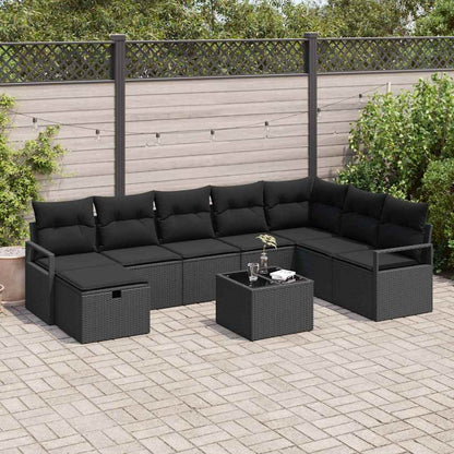 Sofa Set mit Kissen mit Speicher 9 pcs Schwarz Poly-Rattan