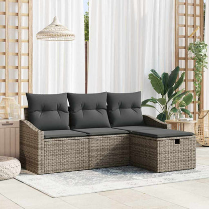 Sofa Set mit Kissen mit Speicher 4 pcs Grau Poly-Rattan