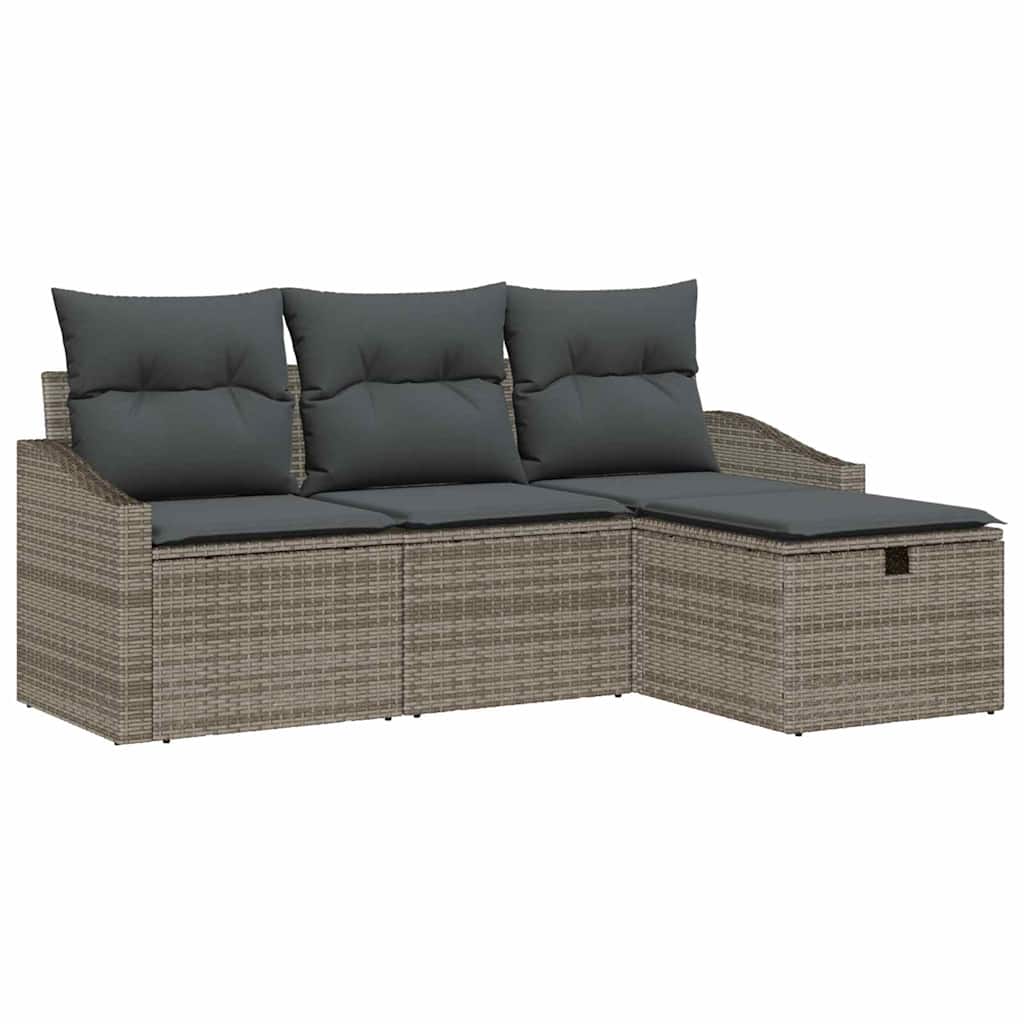 Sofa Set mit Kissen mit Speicher 4 pcs Grau Poly-Rattan