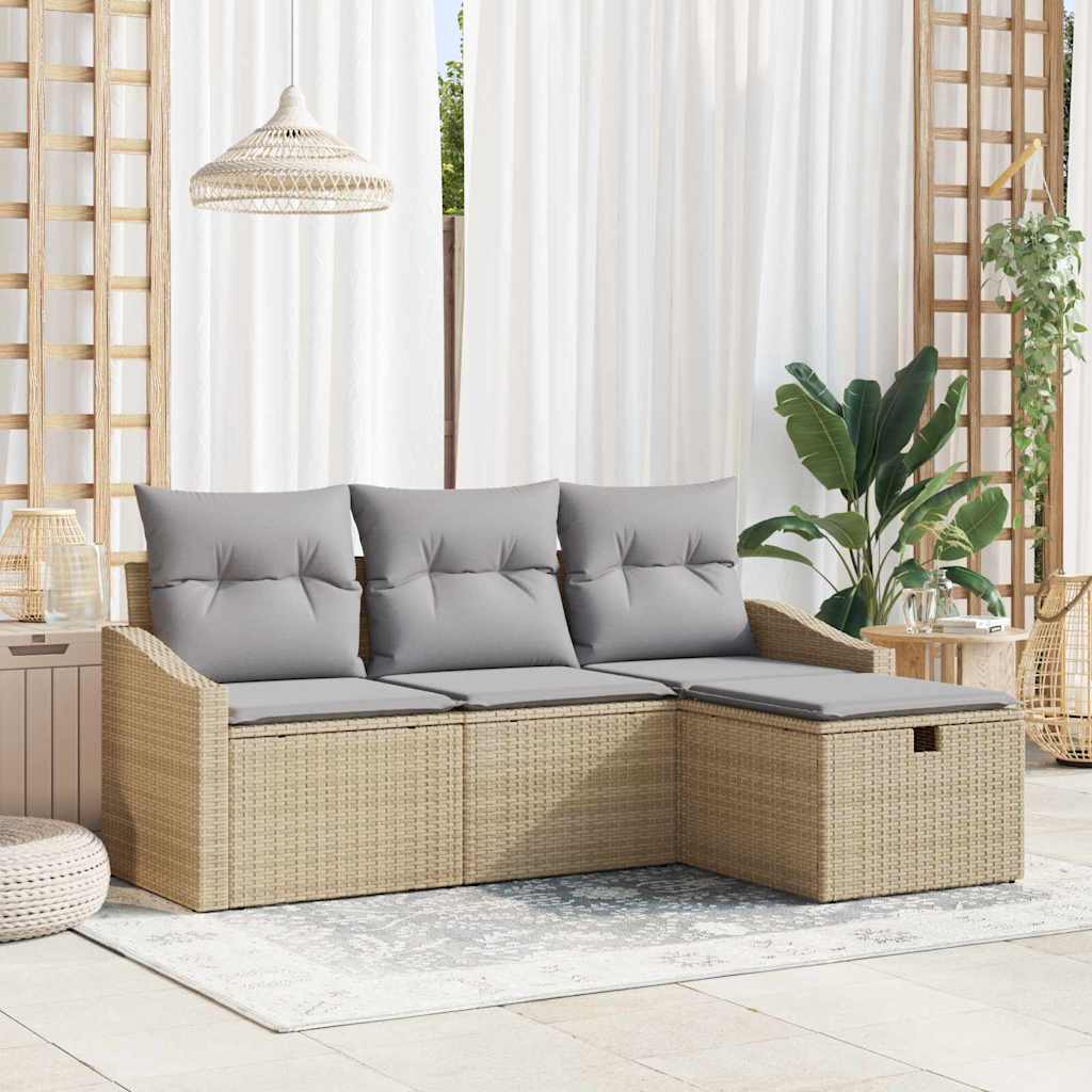 Sofa Set mit Kissen mit Speicher 4 pcs Beige Poly-Rattan
