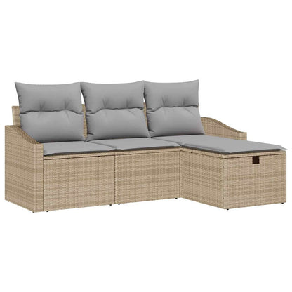 Sofa Set mit Kissen mit Speicher 4 pcs Beige Poly-Rattan