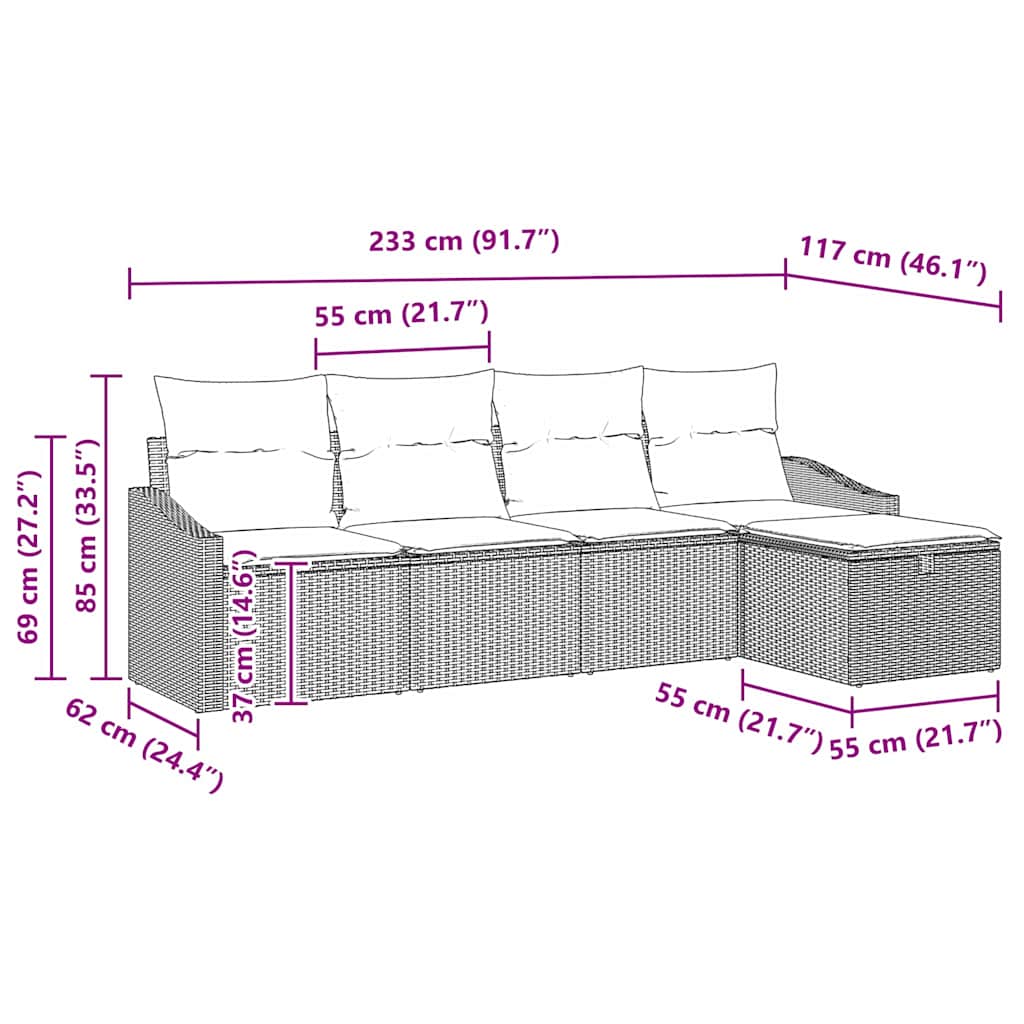 Sofa Set mit Kissen mit Speicher Schwarz Poly-Rattan