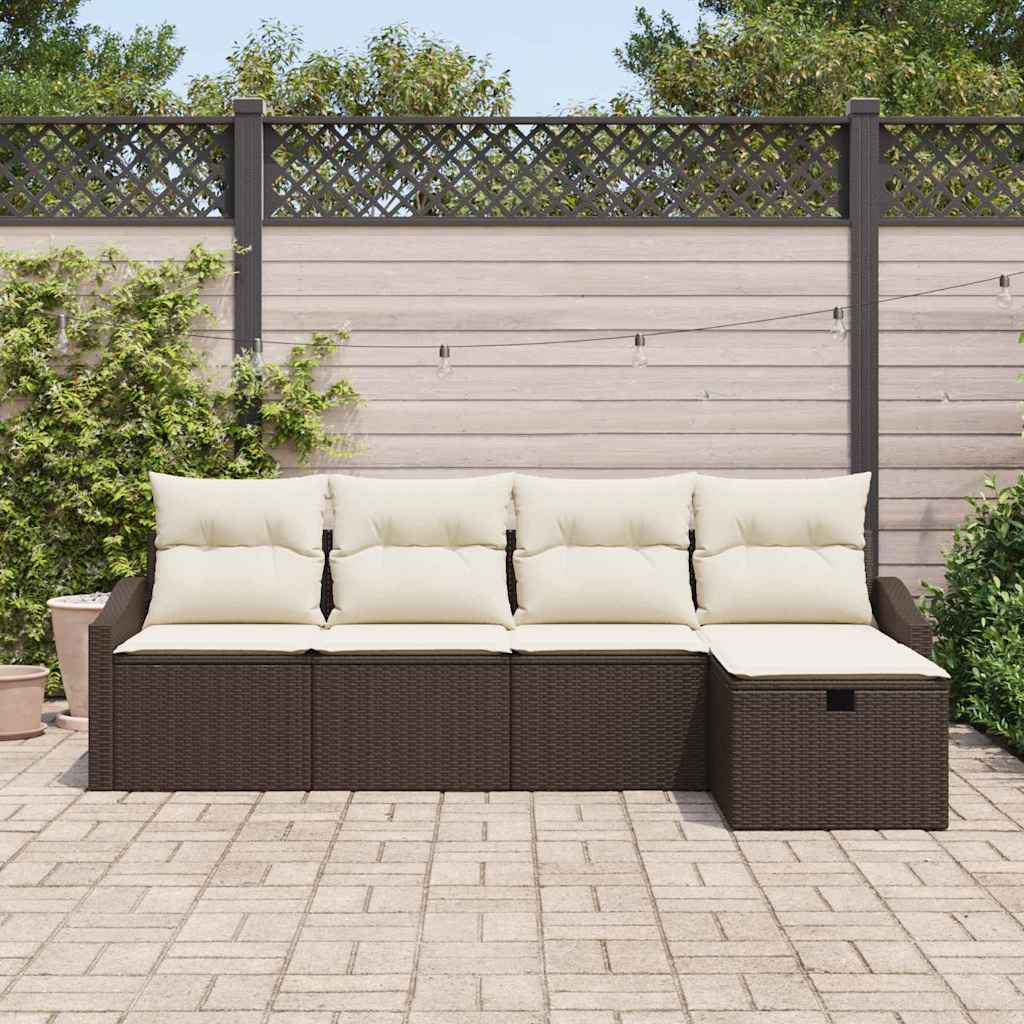 Sofa Set mit Kissen mit Speicher 5 pcs Braun Poly-Rattan