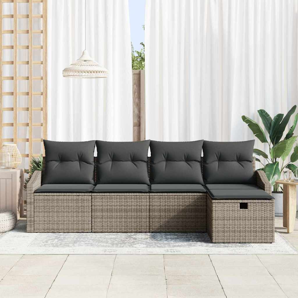 Sofa Set mit Kissen mit Speicher 5 pcs Grau Poly-Rattan