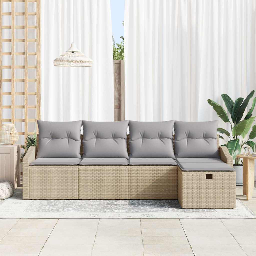 Sofa Set mit Kissen mit Speicher Beige Poly-Rattan