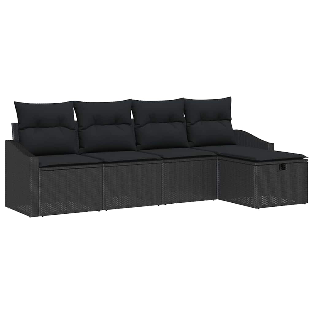 Sofa Set mit Kissen mit Speicher 5 pcs Schwarz Poly-Rattan