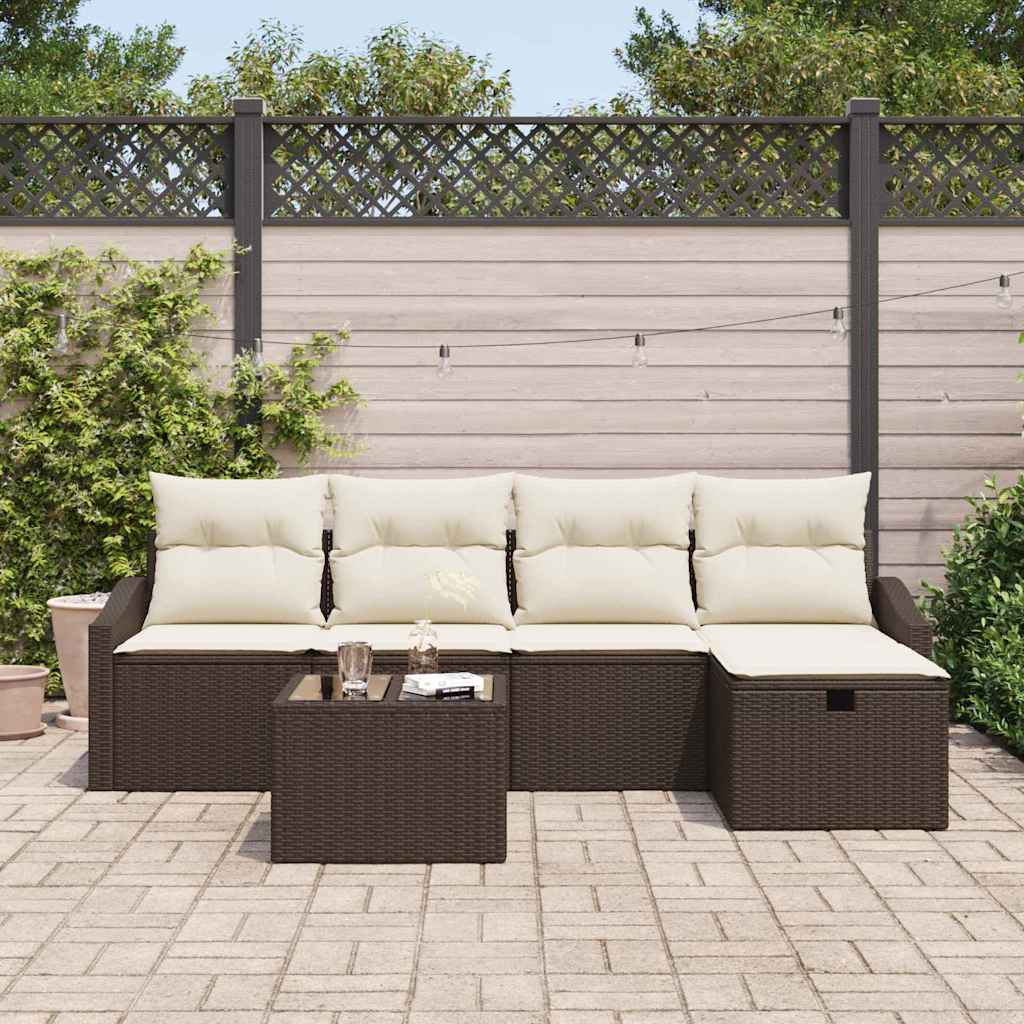 Sofa Set mit Kissen mit Speicher 6 pcs Braun Poly-Rattan