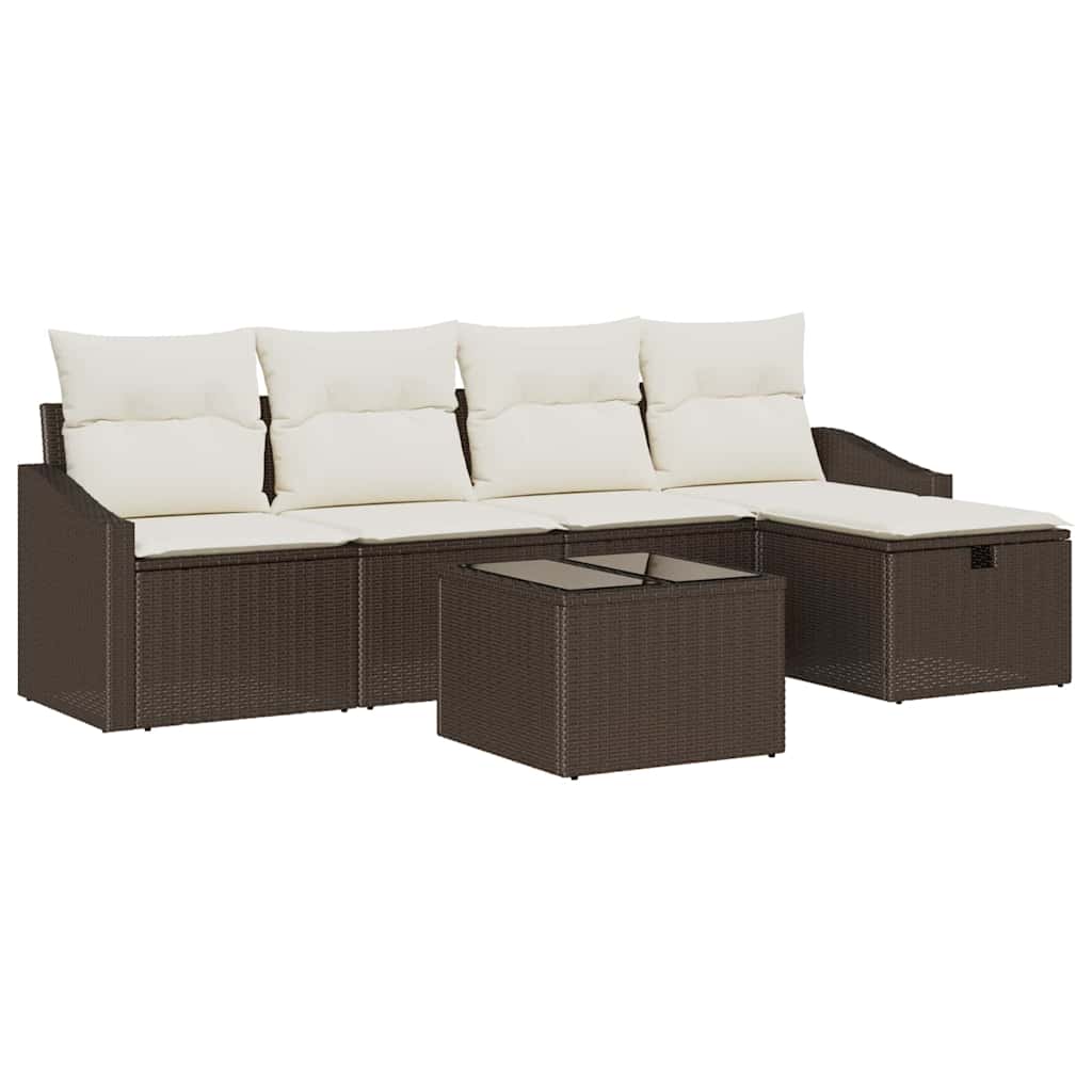 Sofa Set mit Kissen mit Speicher 6 pcs Braun Poly-Rattan