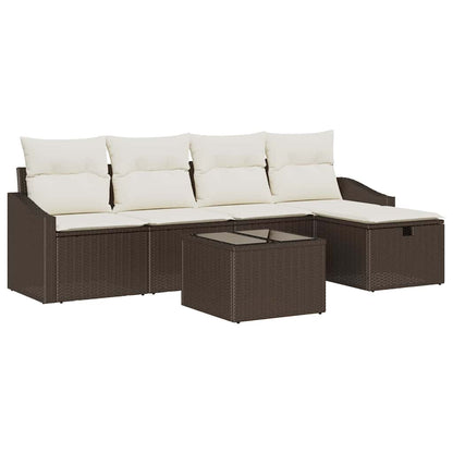 Sofa Set mit Kissen mit Speicher 6 pcs Braun Poly-Rattan