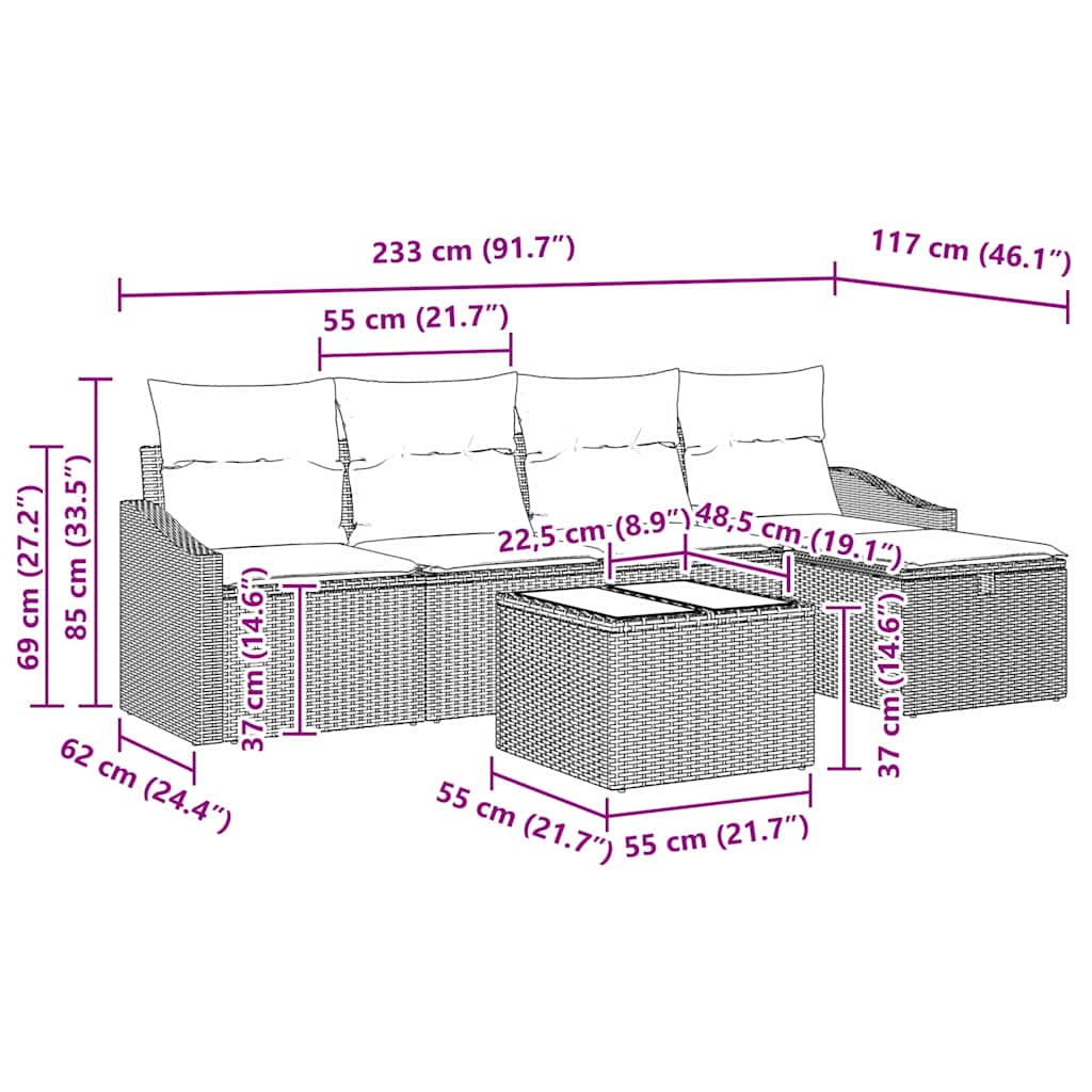 Sofa Set mit Kissen mit Speicher 6 pcs Braun Poly-Rattan