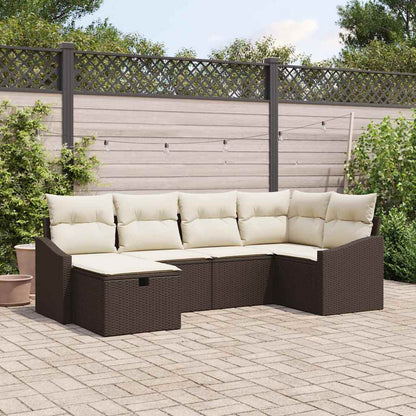 Sofa Set mit Kissen 6 pcs Braun und Creme Poly-Rattan