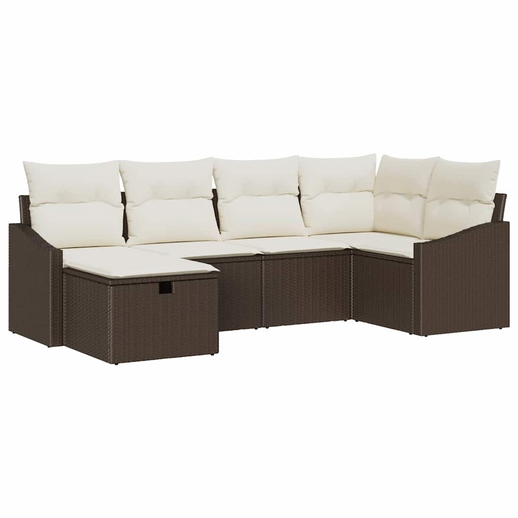 Sofa Set mit Kissen 6 pcs Braun und Creme Poly-Rattan