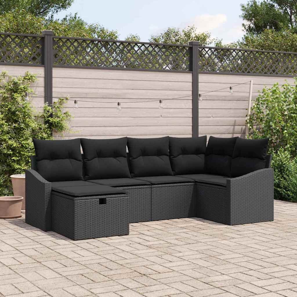 Sofa Set mit Kissen mit Speicher 6 pcs Schwarz Poly-Rattan