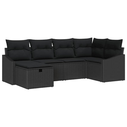 Sofa Set mit Kissen mit Speicher 6 pcs Schwarz Poly-Rattan