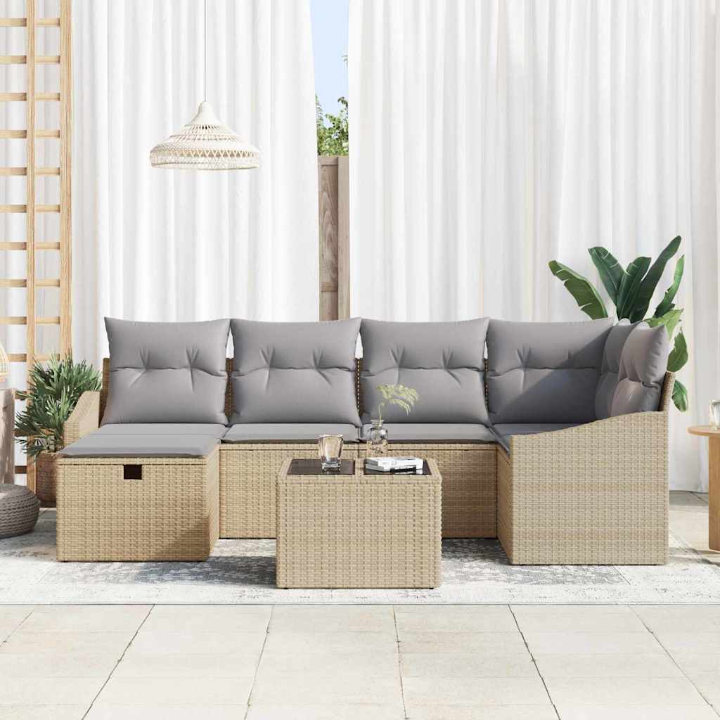 Sofa Set mit Kissen mit Speicher Beige und Hellgrau Poly-Rattan