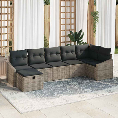 Sofa Set mit Kissen mit Speicher 7 pcs Grau Poly-Rattan