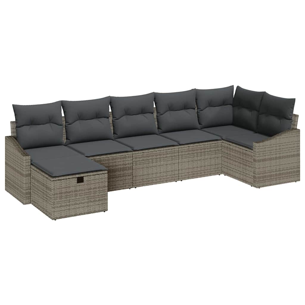 Sofa Set mit Kissen mit Speicher 7 pcs Grau Poly-Rattan