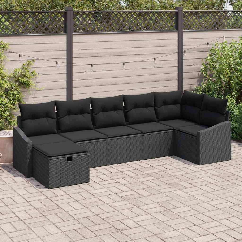 Sofa Set mit Kissen mit Speicher Schwarz Poly-Rattan