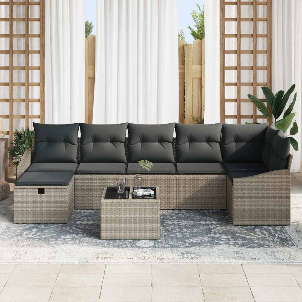 Sofa Set mit Kissen mit Speicher Grau Poly-Rattan