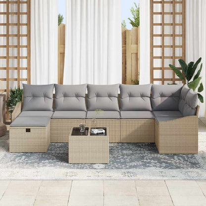 Sofa Set mit Kissen mit Speicher Beige Poly-Rattan