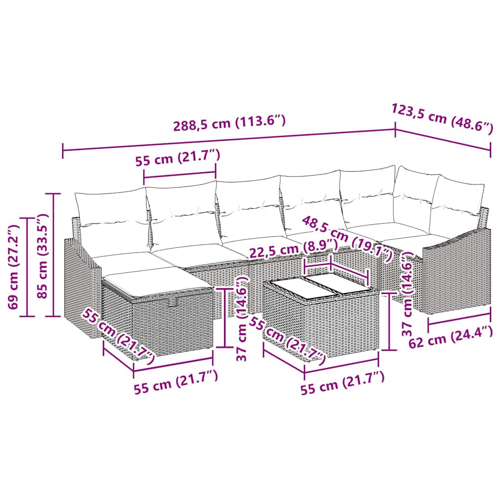 Sofa Set mit Kissen mit Speicher 8 pcs Poly-Rattan