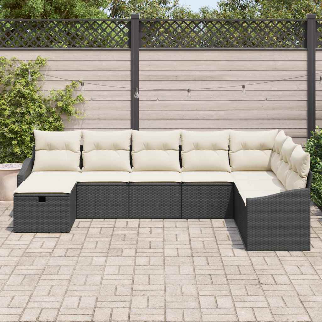 Garten-Sofa-Set mit Kissen 8 pcs Schwarz Poly Rattan
