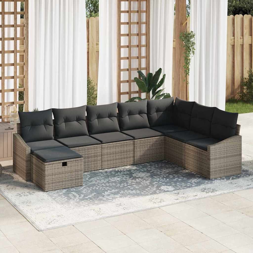 Garten-Sofa-Set mit Kissen 8 pcs Grau Poly Rattan