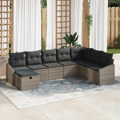 Garten-Sofa-Set mit Kissen 8 pcs Grau Poly Rattan
