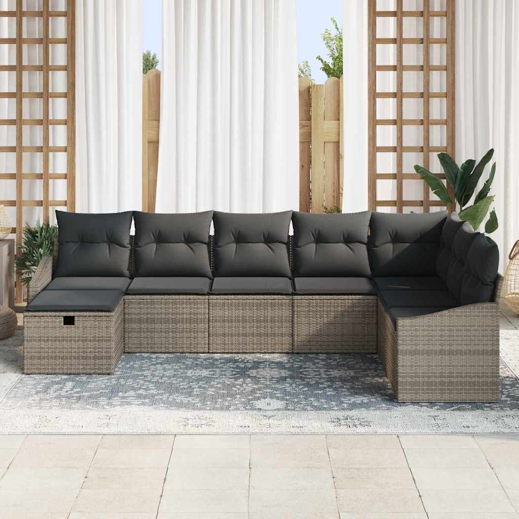 Garten-Sofa-Set mit Kissen 8 pcs Grau Poly Rattan