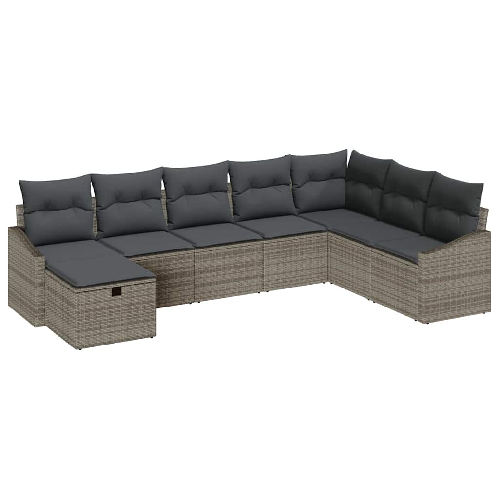 Garten-Sofa-Set mit Kissen 8 pcs Grau Poly Rattan